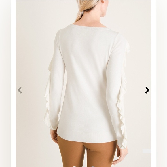 Chico's ivory silk linen blend ruffle sleeve sweater size large M13 - Picture 3 of 8